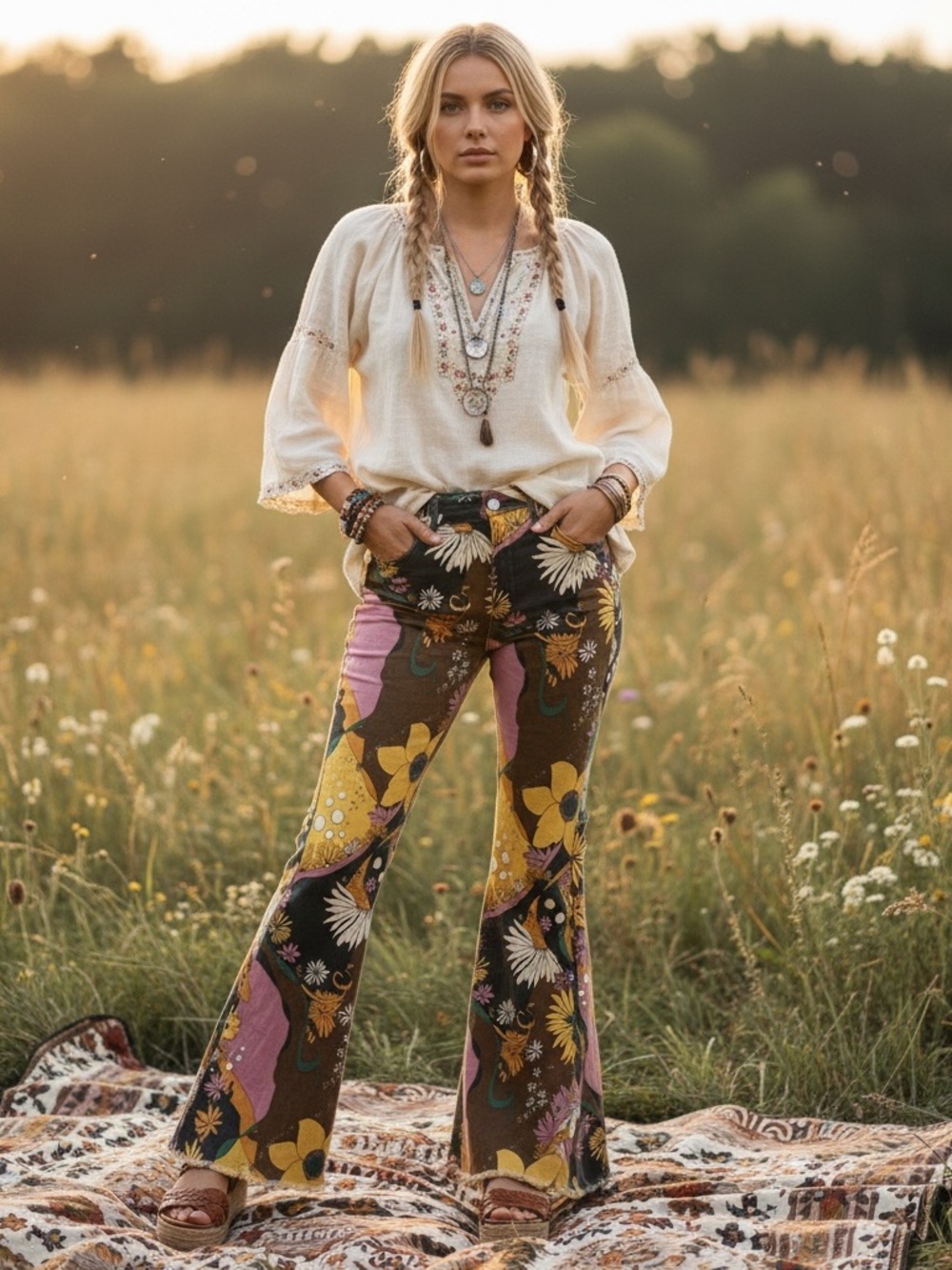 Free People We the Free Psychedelic Boho Hippie Just Float on Flare Bells
